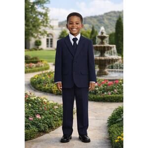 NEW Boys First Holy Communion Suit Size 8 - Navy 5 Piece w/Garment Bag